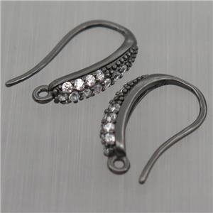 Sterling Silver hook Earrings pave zircon with loop, black plated, approx 10-18mm