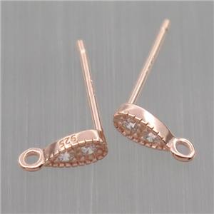 Sterling Silver studs Earrings paved zircon, rose gold, approx 3-5mm