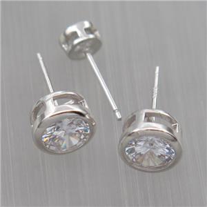 Sterling Silver studs Earrings paved zircon, platinum plated, approx 8mm dia