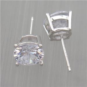 Sterling Silver earring paved zircon, approx 6mm dia
