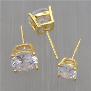 Sterling Silver studs Earrings paved zircon, gold plated, approx 8mm dia