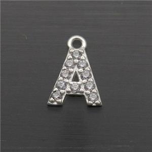 Sterling Silver A-Letter Pendant Pave Zircon, approx 5-8mm