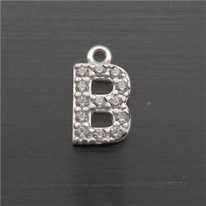 Sterling Silver B-Letter Pendant Pave Zircon, approx 5-8mm