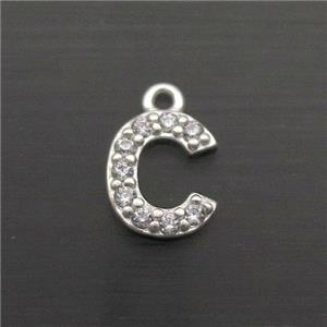 Sterling Silver C-Letter Pendant Pave Zircon, approx 5-8mm