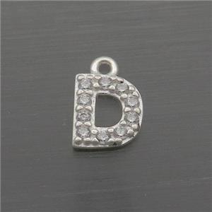Sterling Silver D-Letter Pendant Pave Zircon, approx 5-8mm