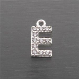Sterling Silver E-Letter Pendant Pave Zircon, approx 5-8mm