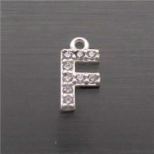 Sterling Silver F-Letter Pendant Pave Zircon, approx 5-8mm