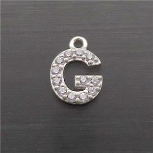 Sterling Silver G-Letter Pendant Pave Zircon, approx 5-8mm