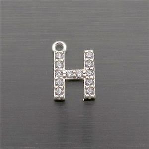 Sterling Silver H-Letter Pendant Pave Zircon, approx 5-8mm