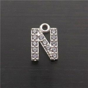 Sterling Silver N-Letter Pendant Pave Zircon, approx 5-8mm