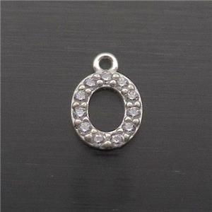 Sterling Silver O-Letter Pendant Pave Zircon, approx 5-8mm