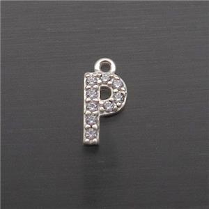 Sterling Silver P-Letter Pendant Pave Zircon, approx 5-8mm