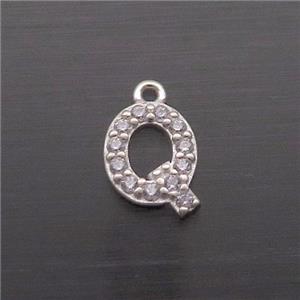 Sterling Silver Q-Letter Pendant Pave Zircon, approx 5-8mm