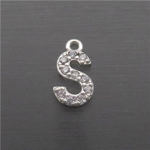 Sterling Silver S-Letter Pendant Pave Zircon, approx 5-8mm