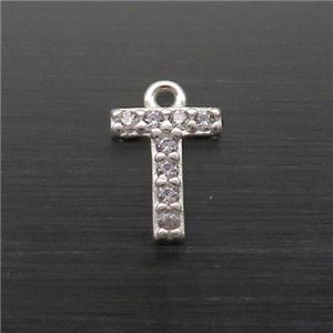 Sterling Silver T-Letter Pendant Pave Zircon, approx 5-8mm