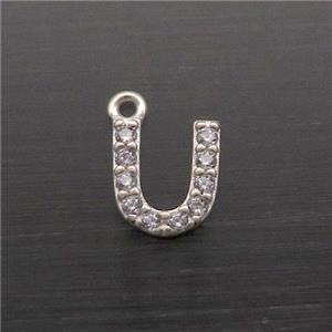 Sterling Silver U-Letter Pendant Pave Zircon, approx 5-8mm