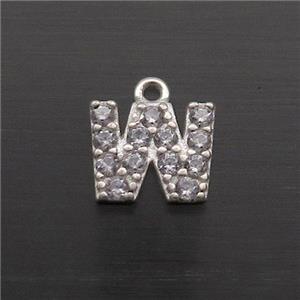Sterling Silver W-Letter Pendant Pave Zircon, approx 5-8mm