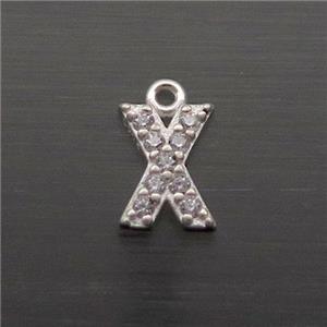 Sterling Silver X-Letter Pendant Pave Zircon, approx 5-8mm