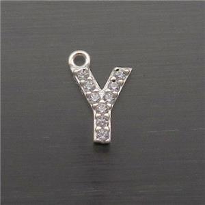 Sterling Silver Y-Letter Pendant Pave Zircon, approx 5-8mm