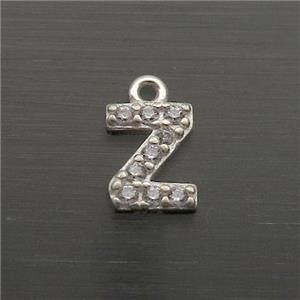 Sterling Silver Z-Letter Pendant Pave Zircon, approx 5-8mm