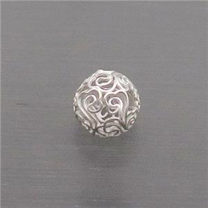 Sterling Silver Beads Round Hollow, approx 8mm dia
