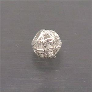 Sterling Silver Beads Round Large Hole Hollow, approx 6-6.5mm