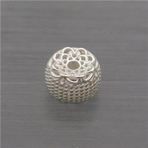Sterling Silver Beads Round Flower Hollow, approx 4.5-6.5mm