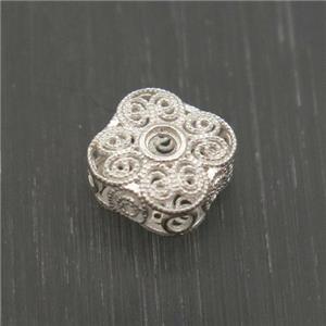 Sterling Silver Beads Square Hollow, approx 8.5mm