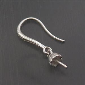 Sterling Silver Hook Earring Pave Zircon With Bail, approx 10-15mm, 4mm