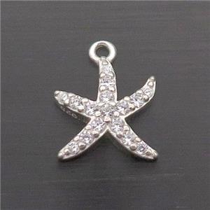 Sterling Silver Starfish Pendant Pave Zircon, approx 11mm