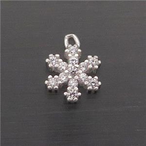 Sterling Silver Snowflake Pendant Pave Zircon Christmas, approx 7mm