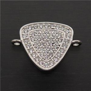 Sterling Silver Triangle Connector Pave Zircon, approx 13mm
