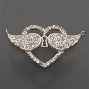 Sterling Silver Pendant Pave Zircon Angel Wings, approx 16-30mm