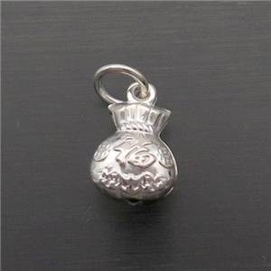 Sterling Silver Fu Bag Pendant, approx 8-13mm