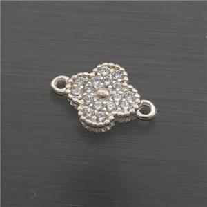 Sterling Silver Clover Connector Pave Zircon, approx 7mm