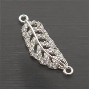Sterling Silver Leaf Connector Pave Zircon, approx 6-19mm