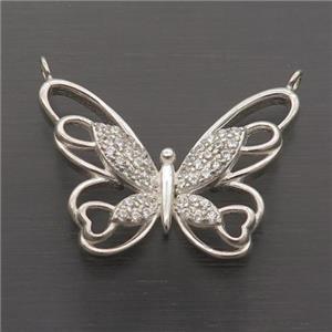 Sterling Silver Butterfly Pendant Pave Zircon 2loops, approx 18-26mm