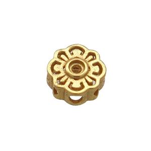 Sterling Silver Beads Flower Hollow Gold Plated, approx 6mm