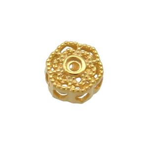 Sterling Silver Beads Hexagon Hollow Gold Plated, approx 6mm