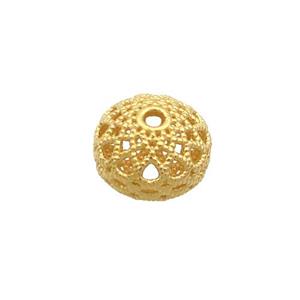 Sterling Silver Beads Rondelle Hollow Gold Plated, approx 6-8mm