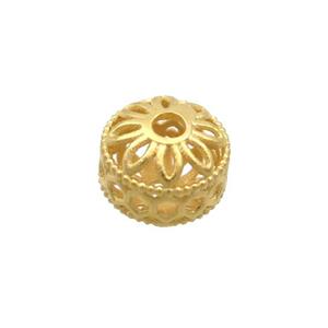 Sterling Silver Beads Rondelle Hollow Gold Plated, approx 6-7mm