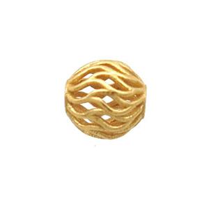 Sterling Silver Beads Round Hollow Gold Plated, approx 6mm