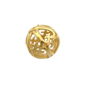 Sterling Silver Beads Round Hollow Gold Plated, approx 7mm
