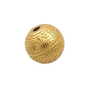 Sterling Silver Round Beads Chinrse Lucky Fu Gold Plated, approx 10mm