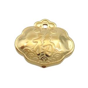 Sterling Silver Pendant With Chinese Lucky Fu Gold Plated, approx 15-17mm