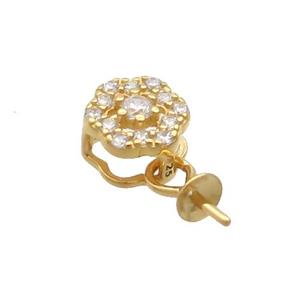 Sterling Silver Bail Pave Zircon Pad Gold Plated, approx 6mm