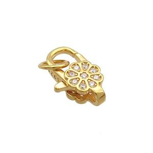 Sterling Silver Lobster Clasp Pave Zircon Flower Gold Plated, approx 8-12mm