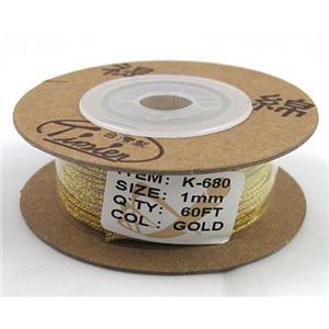 metallic cotton cord, jewelry wire, gold, approx 1mm, 60yard per roll
