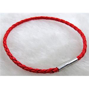 Red Leather Bracelets, magnetic clasp, 3mm dia,8 inch length