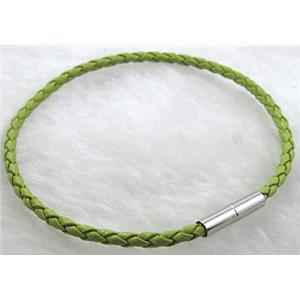 PU Leather Cord Bracelets, magnetic clasp, olive, 3mm dia, 8 inch length